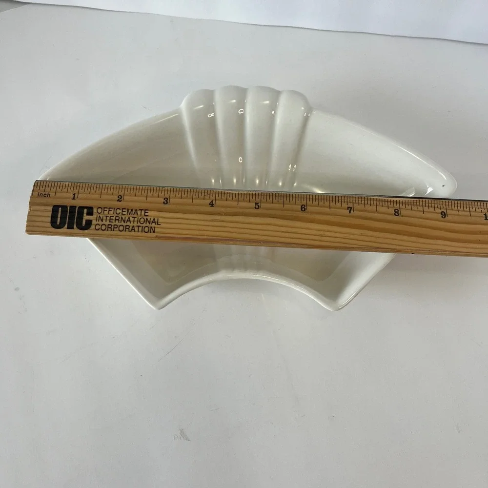 Vintage California USA Pottery L61 White Fan Shell Shaped Dish Mid Century Decor